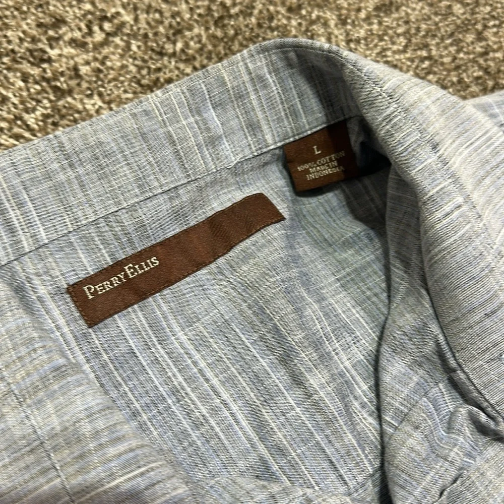 Perry Ellis men’s button down casual shirt blue gray crosshatching neutral Large - Picture 5 of 7